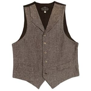 NWOT Historical Emporium Herringbone Vest Brown Small